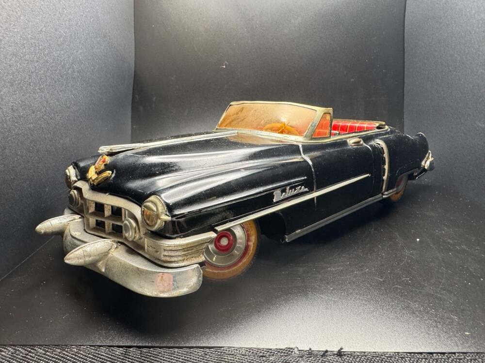 Vtg 1950s Alps Japan Tinplate Cadillac Deluxe Convertible Friction Toy Car Black